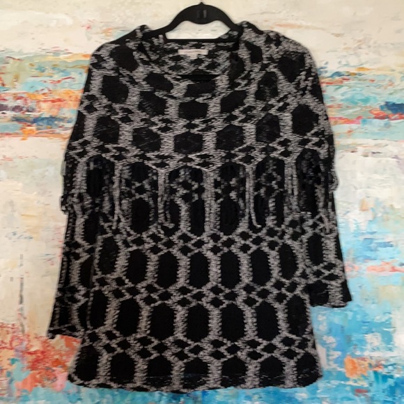 John Mark Knit Shawl Neck Sweater Fringe Sz M EC! - Picture 6 of 10